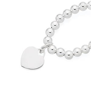 Silver Heart Disc On Ball Stretch Bracelet