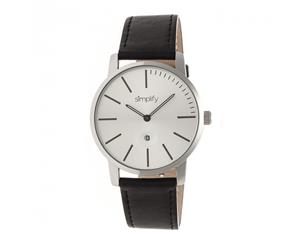 Simplify The 4700 Leather-Band Watch w/Date - Silver/Silver/Black