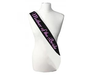 Single Layer Satin Black with Pink Mother of Bride Night Party Text Sash Banner 160cm x 80cm x 10cm