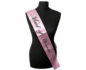 Single Layer Satin Pink with Black Maid of Honour Night Party Text Sash Banner 160cm x 80cm x 10cm