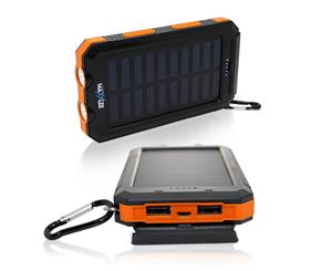 Solar PowerBank 10000mAh Dual USB Battery Charger Portable Flashlight Compass - Orange