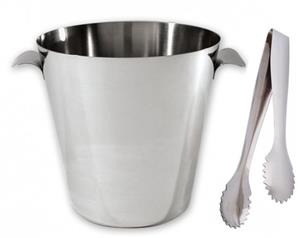 Stainless Steel Wine Bucket + Ice Tongs