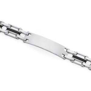 Steel & Black Plate Middle Link ID Bracelet