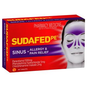 Sudafed Pe Sinus Plus Allergy and Pain Relief 48 Tablets