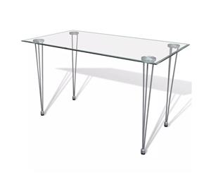 Transparent Tempered Glass Top Dining Table Steel Legs Kitchen Dining Room