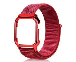 WIWU 2 in 1 Nylon Watch Band + Case Sport Loop Fastener Adjustable Closure Wrist Strap iwatch Series 1 2 3 4 5-Red