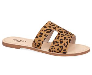 Walnut Melbourne Women's Sienna Leather Slides - Tan/Leopard Print