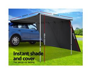 Weisshorn 2.5MX3M Car Side Awning Extension Roof Rack Tent Shade Camping 4X4 4WD Charcoal Black