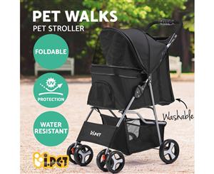 i.Pet Pet Stroller Dog Cat Cage Carrier Travel Pushchair Foldable Pram 4 Wheels Black