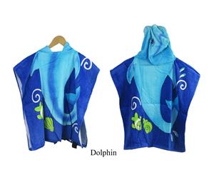 100% Cotton Kids Children Poncho Hooded Hoodie Towel Beach Cape Bath Pool Swimming Towel Dolphin