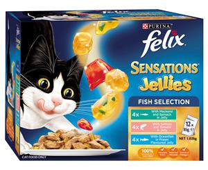 12 x Felix Sensations Jellies Fish Selection Cat Food 85g