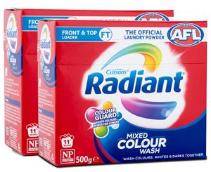 2 x Radiant Front & Top Loader Mixed Colour Laundry Powder 500g