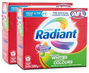 2 x Radiant Front & Top Loader Whites & Colours Laundry Powder 500g