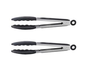 2PK Cuisena 23cm Locking Stainless Steel Tongs Utensil w Non-Slip Silicone Head