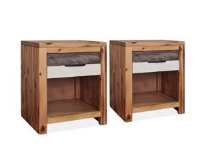 2x Solid Acacia Wood Bedside Tables 40x30x48cm Nightstand Furniture