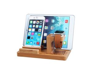 3-In-1 Bamboo Wood Charging Stand Cradle Holder for Apple Watch and iPhone