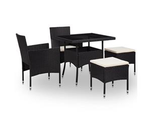 5 Piece Outdoor Dining Set Glass 2 Chairs 2 Stools Black Furniture Set