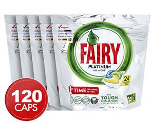 5 x 24pk Fairy Platinum All-In-One Dishwashing Capsules Lemon