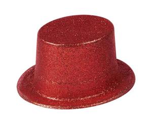 6x Glitter Top Hat Fancy Party Plastic Costume Tall Cap Fun Dress Up Bulk New - Red - Red