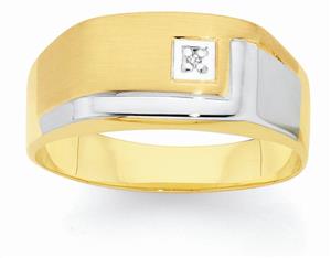 9ct Two Tone Diamond Set Mens Ring