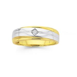 9ct Two Tone Gold Diamond Set Gents Ring