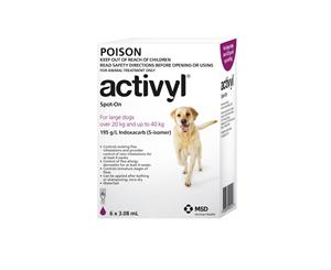 Activyl Dog 20-40kg Large Purple 6's Flea Treatment (A2780)