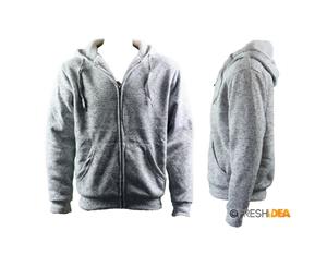 Adult Unisex Men's Zip Up Hoodie w Fleece Hooded Jacket Jumper Sweater Look - Light Grey