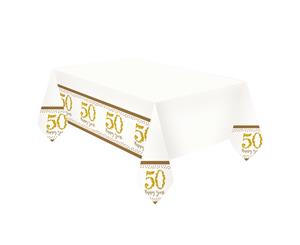 Amscan Gold Anniversary Plastic Tablecover (Gold/White) - SG11973