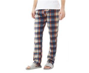 Brave Soul Mens Full Length Polar Fleece Pyjama Bottoms - Navy And Orange Tartan (NAVY/ECRU/ORANGE) - N1182