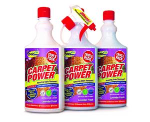 Carpet Power 750ml - 3 Pack (incl Trigger) Carpet Cleaner Odour & Pet Stain Remover