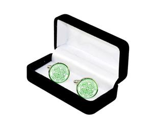 Celtic Fc Official Metal Football Crest Cufflinks (White/Green) - SG9188