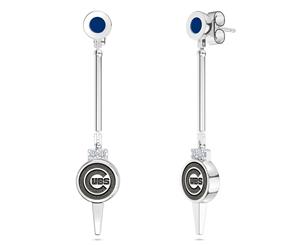 Chicago Cubs Diamond Dangle Earrings For Women In Sterling Silver Design by BIXLER - Sterling Silver