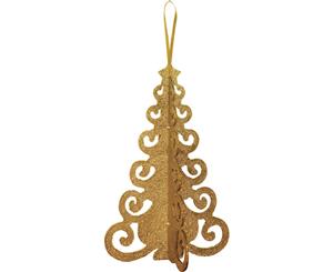 Christmas Tree 3D Hanging Decoration Gold MDF Glittered