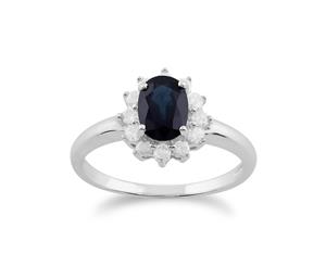 Classic Oval Sapphire & Diamond Cluster Ring in 9ct White Gold