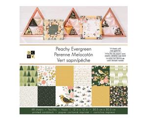 DCWV Single-Sided Paper Stack 12X12 inch 48 pack Peachy Evergreen 14 With Gold Foil