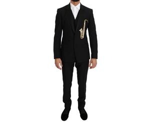 Dolce & Gabbana Black Wool Silk Saxophone Slim Fit Suit