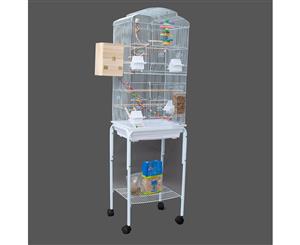 Dome Top High Bird Cage on Stand with Play Toys White