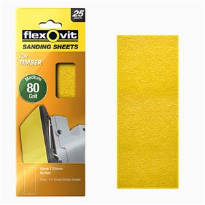 Flexovit 80 Grit 1 / 3 Sheet Timber Orbital Sanding Sheet - 25 Pack