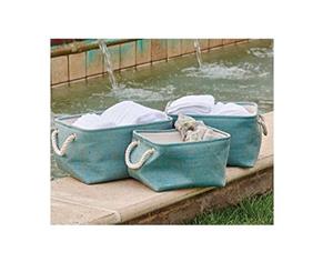 French Country Seagrass Styled STORAGE BINS AQUA Green SET 3 New