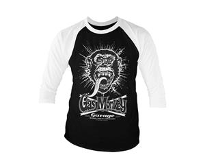 Gas Monkey Garage Baseball Shirt Gmg Explosion Logo Official Mens 3/4 Sleeve - White