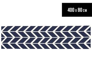 Hannah Pure Wool Flatweave Arrows 400x80cm Large Runner - Navy