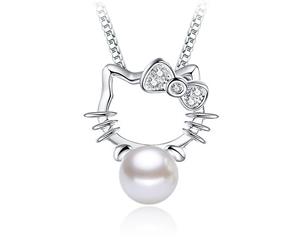 Hello Kitty White Pearl Necklace-White Gold/Pearl/White