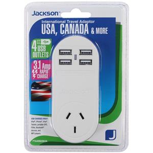 Jackson International Travel Adaptor with USB for USA Canada and More