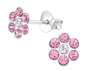 Kid's Sterling Silver Flower Ear Studs Swarovski Crystals