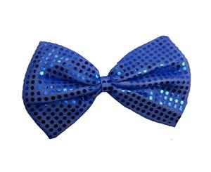 Large Bow Tie Sequin Polka Dots Bowtie Big King Size Party Unisex Costume - Blue - Blue