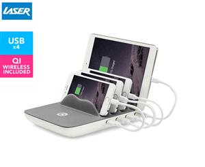 Laser Qi Wireless Charging 4-Port USB Charging Dock - Grey/White