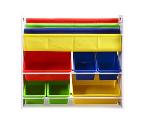 Levede 3 White Tier Wooden Kids Toy Organizer Bookshelf with 6 Plastic Bins