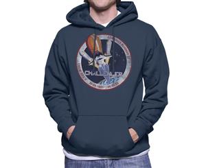 NASA STS 6 Challenger Mission Badge Distressed Men's Hooded Sweatshirt - Navy Blue