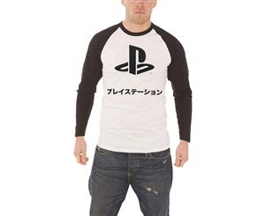 Playstation T Shirt Japanese Logo Official Mens Baseball Shirt - White