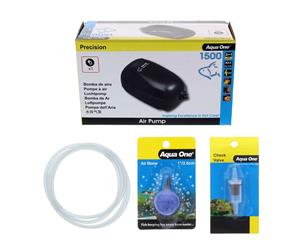 Precision 1500 Aquarium Air Pump Kit Airline Check Valve and Airstone Aqua One